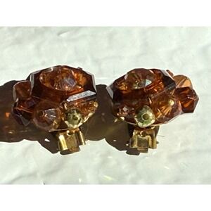 Vintage West Germany Aurora Borealis Glass Bead Cluster Clip On Earrings